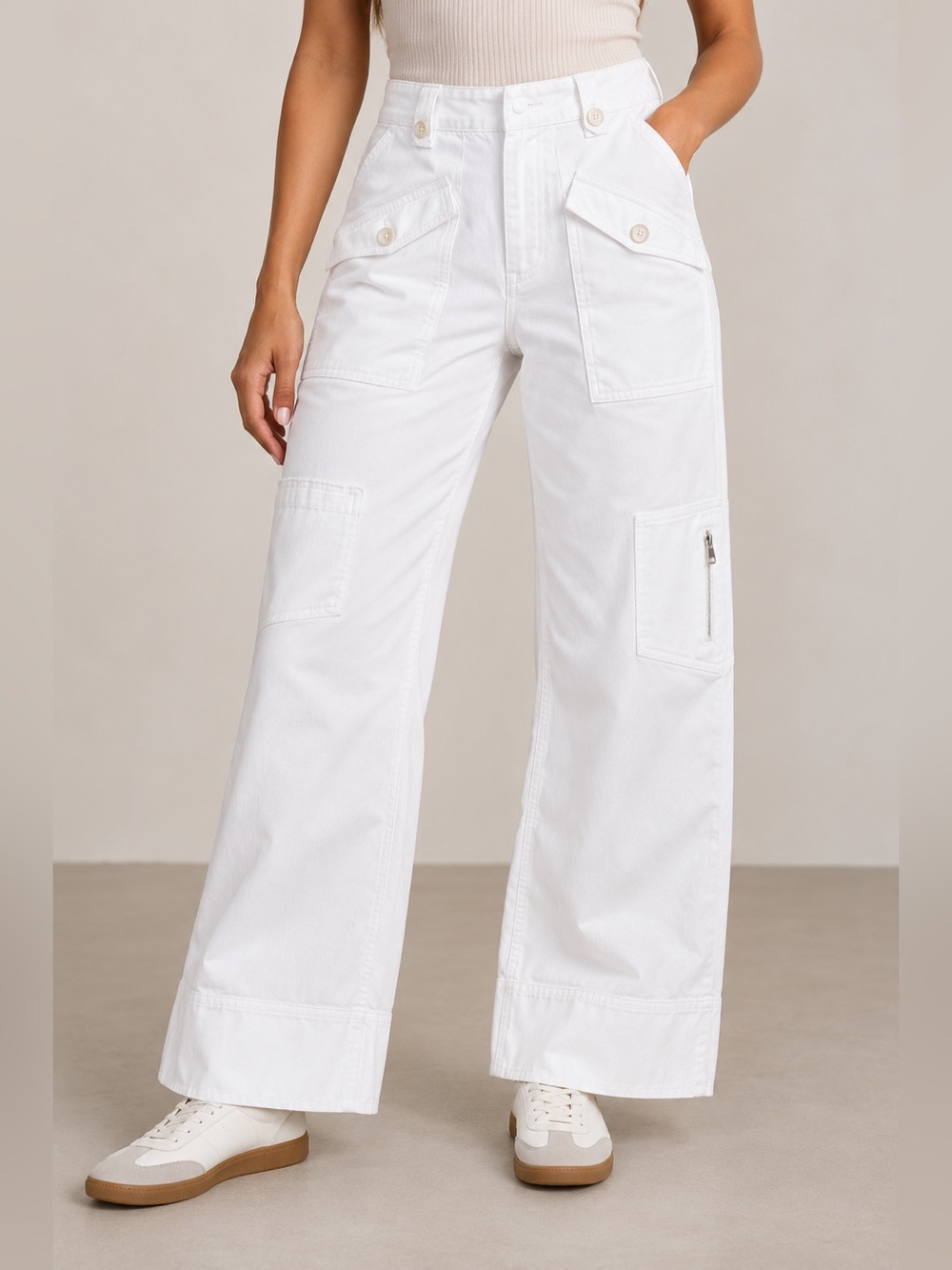 Anthropologie White Jeans with Cargo Pockets